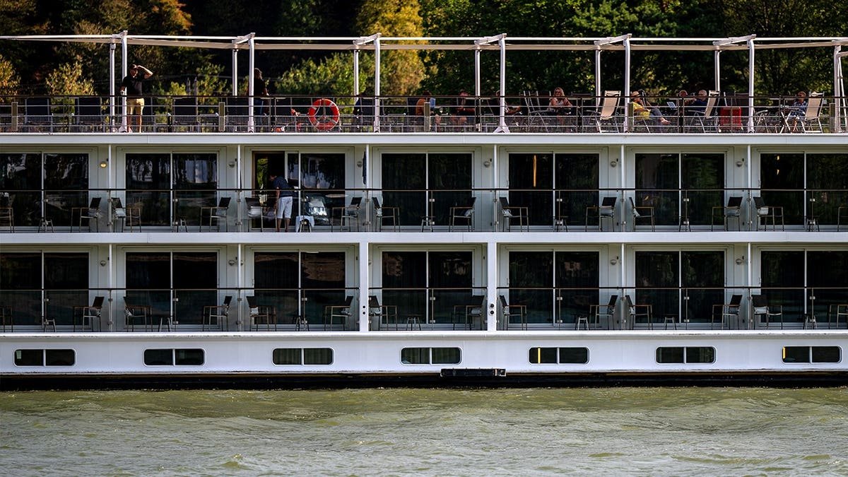 Close-up of cruise line on dried-up river in Germany