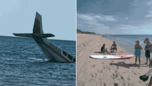 Video shows young female pilot, 23, swimming off after surviving emergency water landing