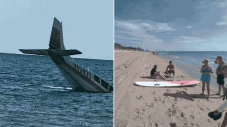 Video shows young female pilot, 23, swimming off after surviving emergency water landing