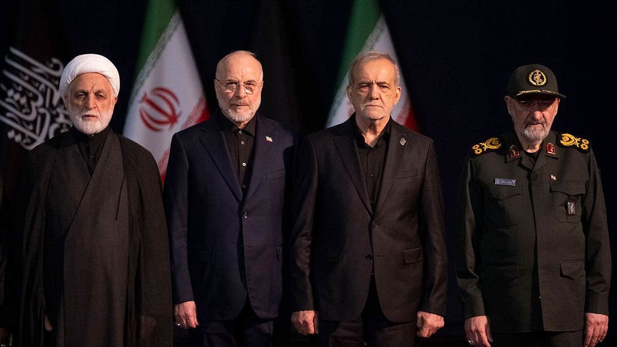 Iranian Parliament Speaker Mohammad Bagher Ghalibaf, Chief Justice of Iran Gholam-Hossein Mohseni-Eje'i, Iranian President Masoud Pezeshkian, and an IRGC commander general Mohsen Rezaee