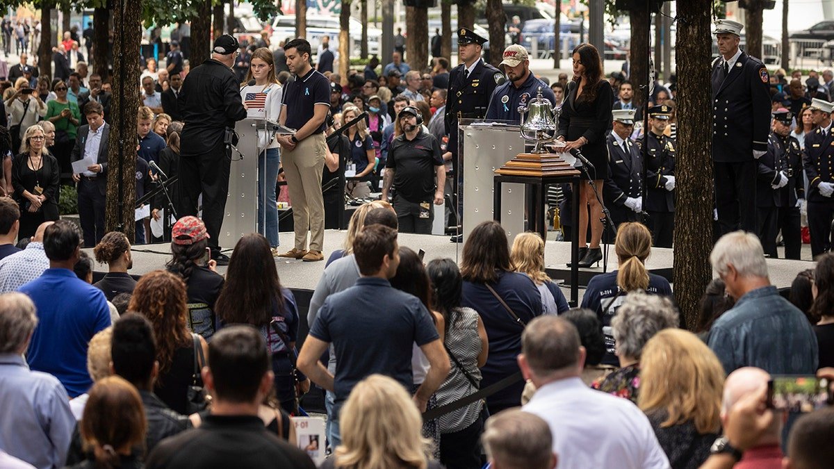 Names of victims are read during the commemoration ceremony on the 22nd anniversary of the September 11, 2001, terror attacks in New York City.