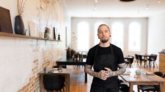 Chef Matt Blackwell in the dining room at Pneuma.