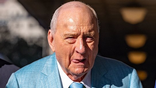 Broadcaster Alan Jones arrives at Downing Local Court on Wednesday.
