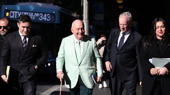 Alan Jones outside the Downing Centre Local Court on Friday.