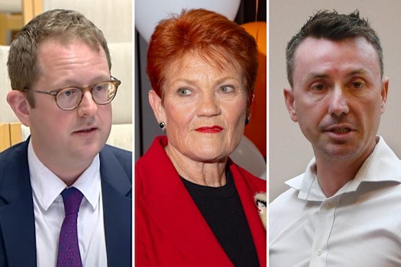 Chris Taylor, the new chief of staff for One Nation; Pauline Hanson; and James Ashby.