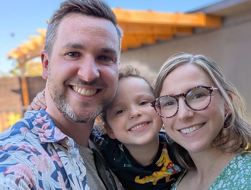A recent photo of Jake and Marie Hoskin and their son Owen, 5.