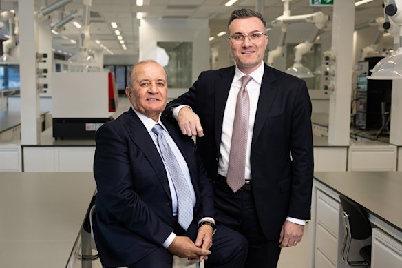 Father and son Dr Elie Chami and Dr Aniss Chami, of Vitex Pharmaceuticals, at their new laboratory in Eastern Creek.