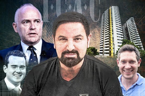The ICAC is probing alleged illegal donations in the NSW Liberal Party. (From left) Charles Perrottet, Catholic Schools NSW CEO Dallas McInerney, Jean Nassif and Jean-Claude Perrottet have been mentioned in relation to the investigation.