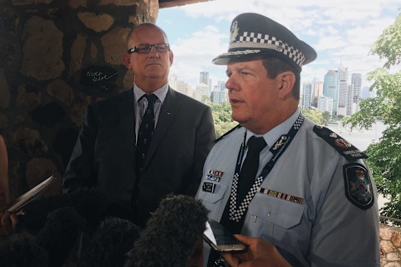 Then police minister Bill Byrne and Deputy Commissioner Brett Pointing in 2017.