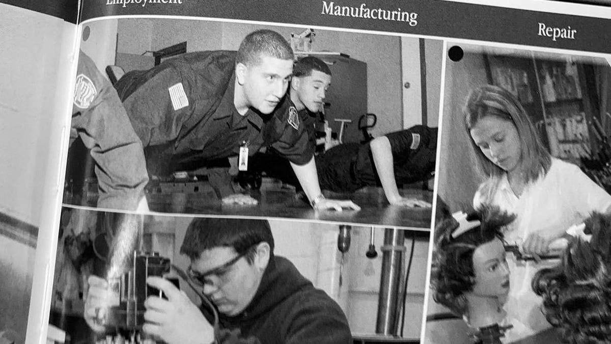Bryan Kohberger in upper left of a yearbook photo, participating in a law enforcement class.