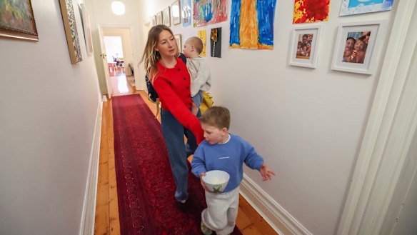 Lauren Treweek with sons Gus, 1,  who goes to daycare, and Xavier, 3, who goes to kinder. 