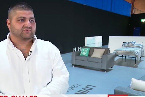 Christopher Ghaleb promoting his invention on Nine News. 