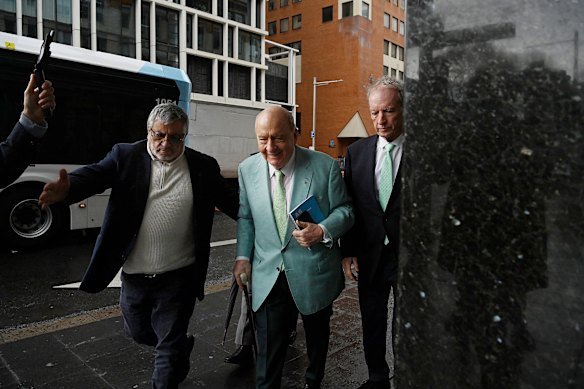 Alan Jones outside the Local Court in Sydney on Monday.