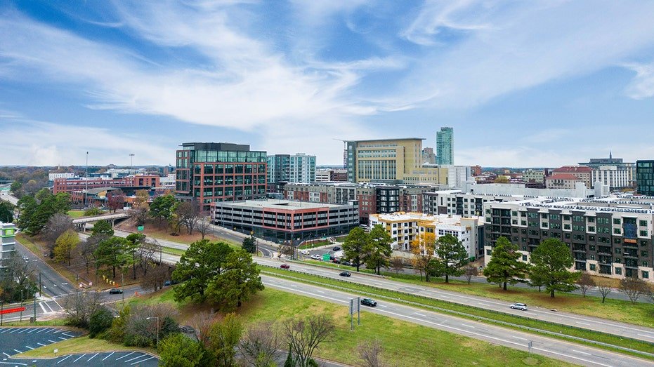 An aerial image of Durham, North Carolina