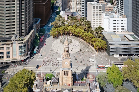 An artist’s impression of the proposed civic square opposite Town Hall in Sydney’s CBD.