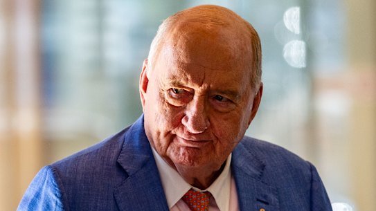 Alan Jones outside the Downing Centre court complex in Sydney on Tuesday.