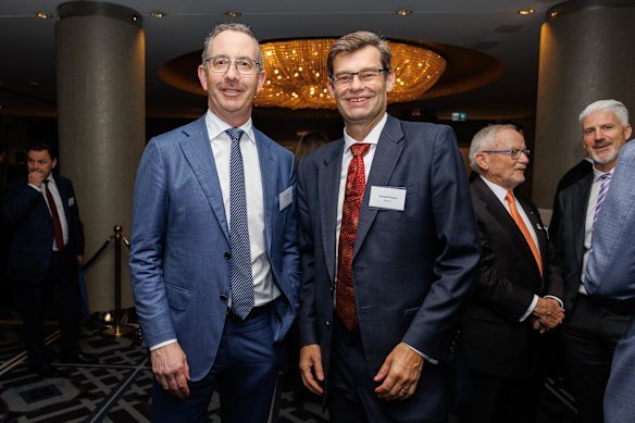 AGL Energy chief executive officer Damien Nicks (left) and Mirvac group chief executive officer and managing director Campbell Hanan (right) .