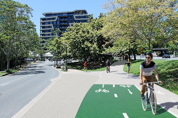 A new cycle path with run 1.2 kilometres along Shafston Avenue in Kangaroo Point and Mowbray Park in East Brisbane.