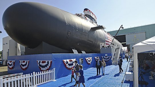 A Virginia-class attack submarine before its christening in 2021. The ones Australia is buying will be secondhand.