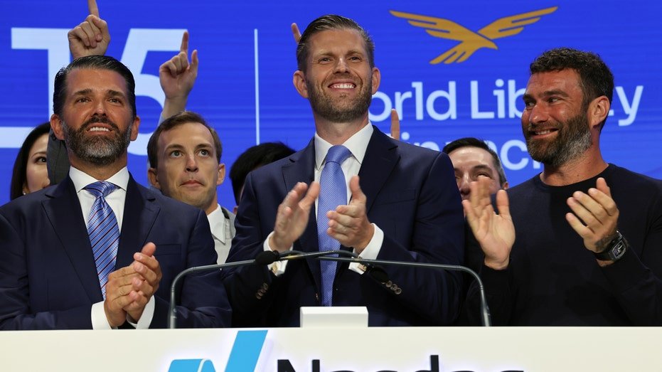 Eric Trump (center), the newly appointed ALT5 Board Director of World Liberty Financial, is joined by his brother and ALT5 Board Observer Donald Trump Jr. (left), Zach Witkoff (center left), Co-Founder and CEO of World Liberty Financial, and Zak Folkman (right)
