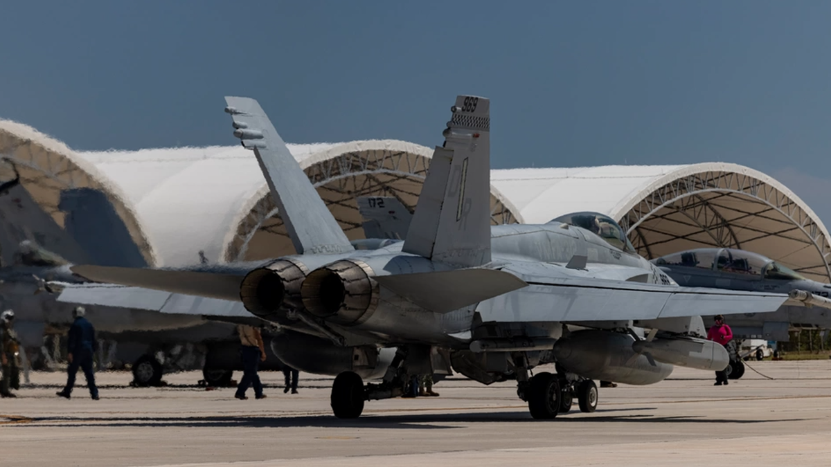 A military photograph of an F-18 Hornet
