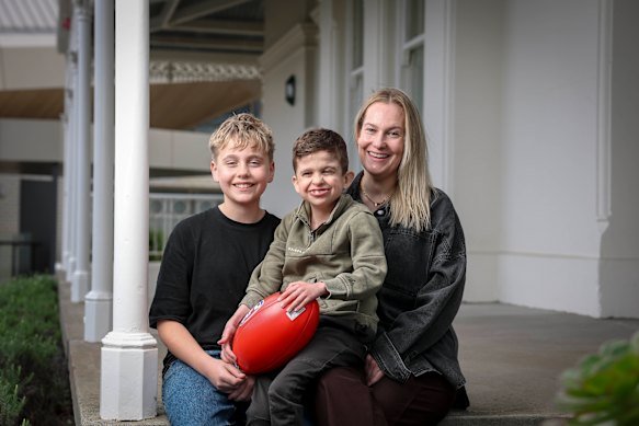 Mel Schneider and two of her children, Leo, 12, and Wil, 15.