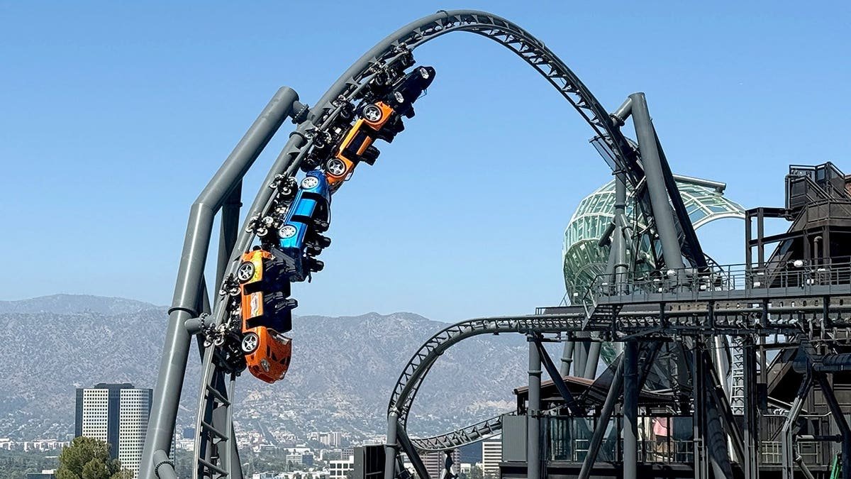 Fast & Furious: Hollywood Drift roller coaster undergoes a test run at Universal Studios Hollywood.
