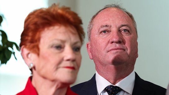 One Nation MP Barnaby Joyce, with party leader Pauline Hanson. 