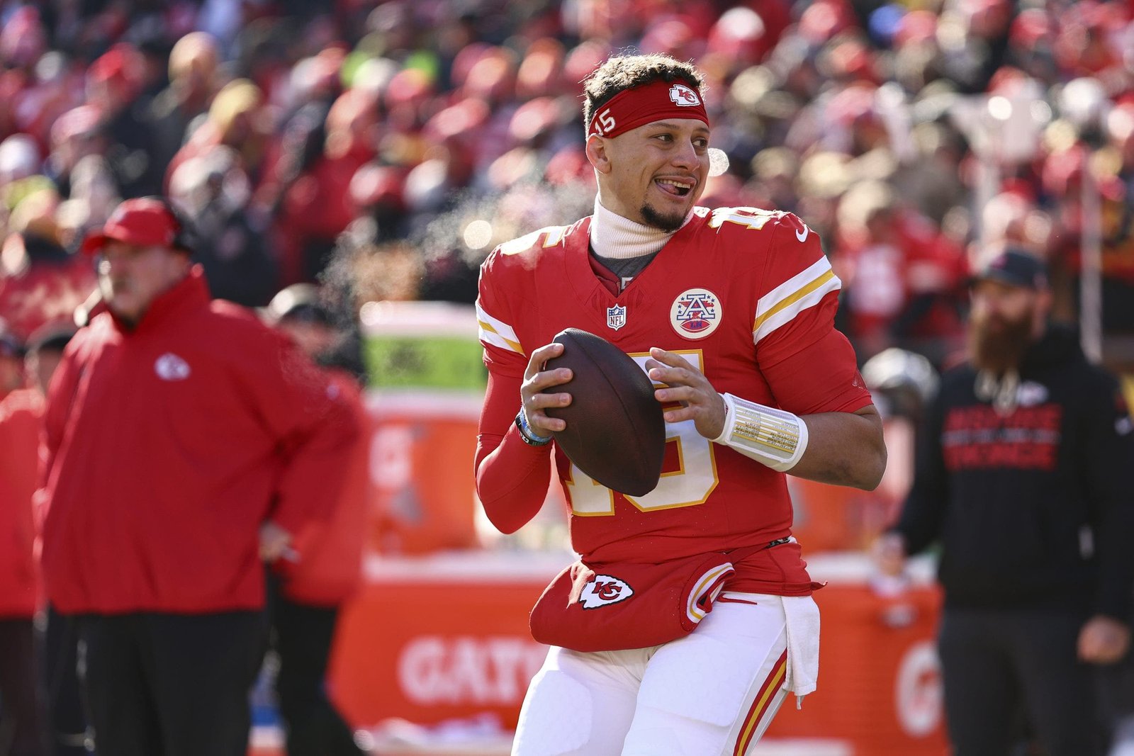 Patrick Mahomes is looking to bounceback in 2026 after missing the playoffs for the first time in his career last season. (Photo by Kevin Sabitus/Getty Images)