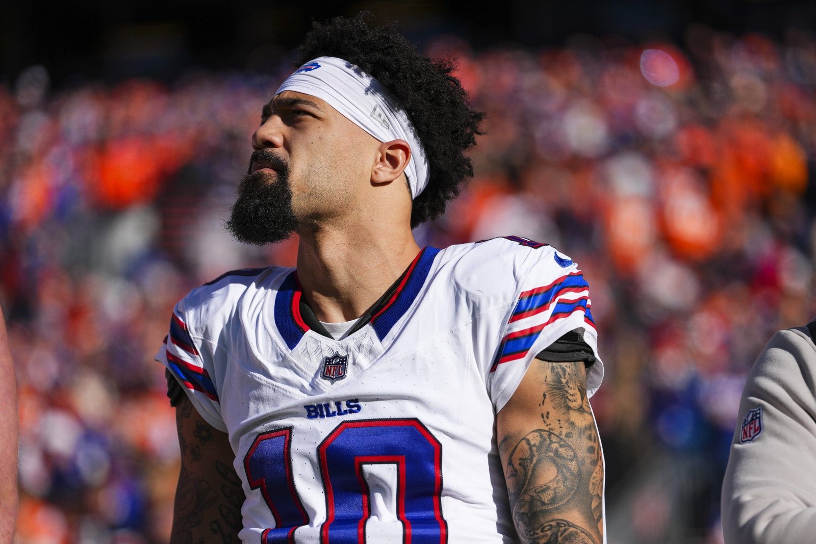 Khalil Shakir missed practice time and the Bills' preseason game against the Browns this past week. (Photo by Cooper Neill/Getty Images)