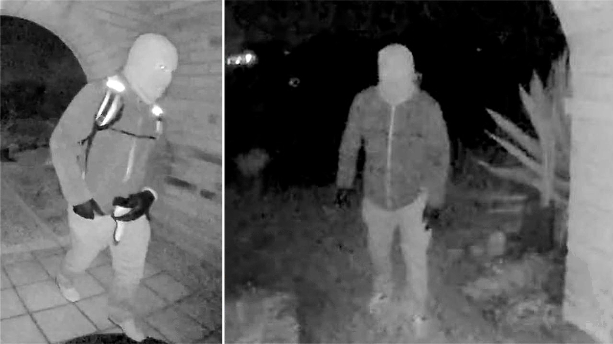 a split image with each side showing am asked man in gloves on nancy guthrie's porch