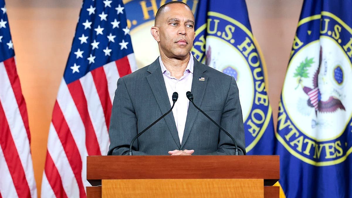 House Minority Leader Hakeem Jeffries speaks during Capitol news conference.