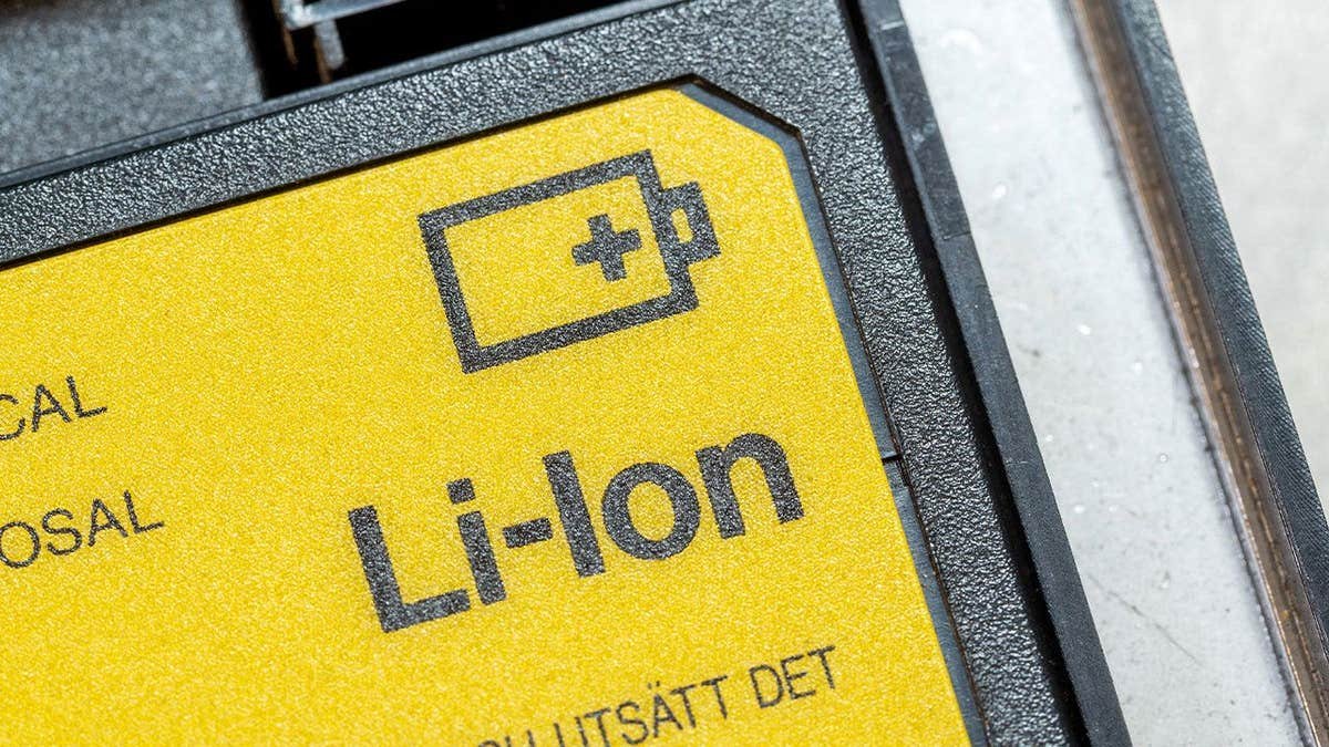 Close-up stock image of a lithium-ion laptop battery used in electronic devices