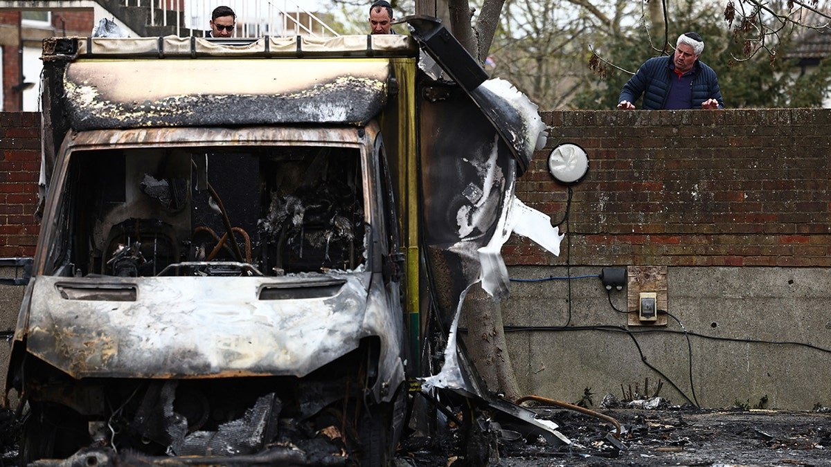 Aftermath of arson attack on ambulances in London