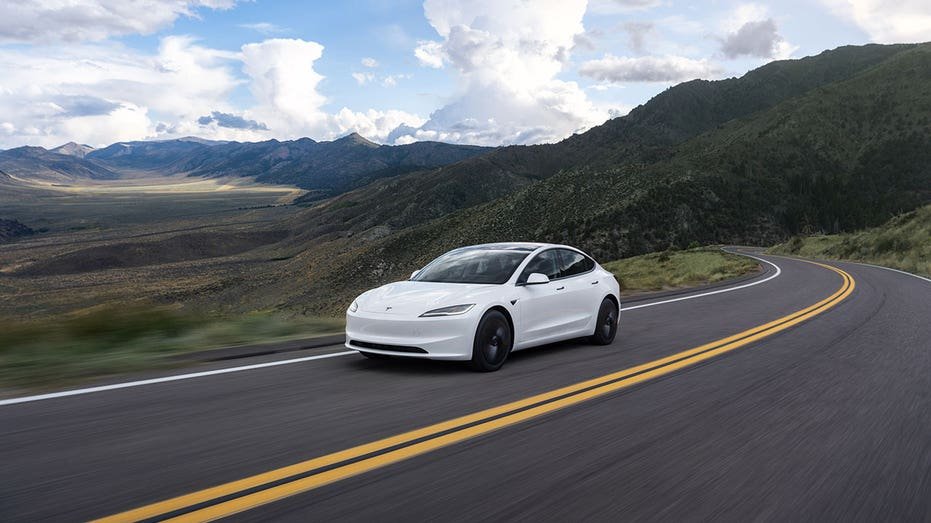 A Tesla Model 3 sedan.