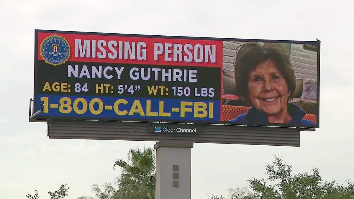 Nancy Guthrie's missing person billboard standing in Phoenix, Arizona.