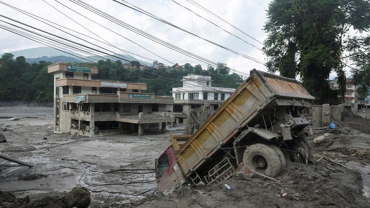Aftermath of flash floods and mudslide at Trishuli Bazaar army training centre in Nuwakot, Nepal, August 28, 2026.