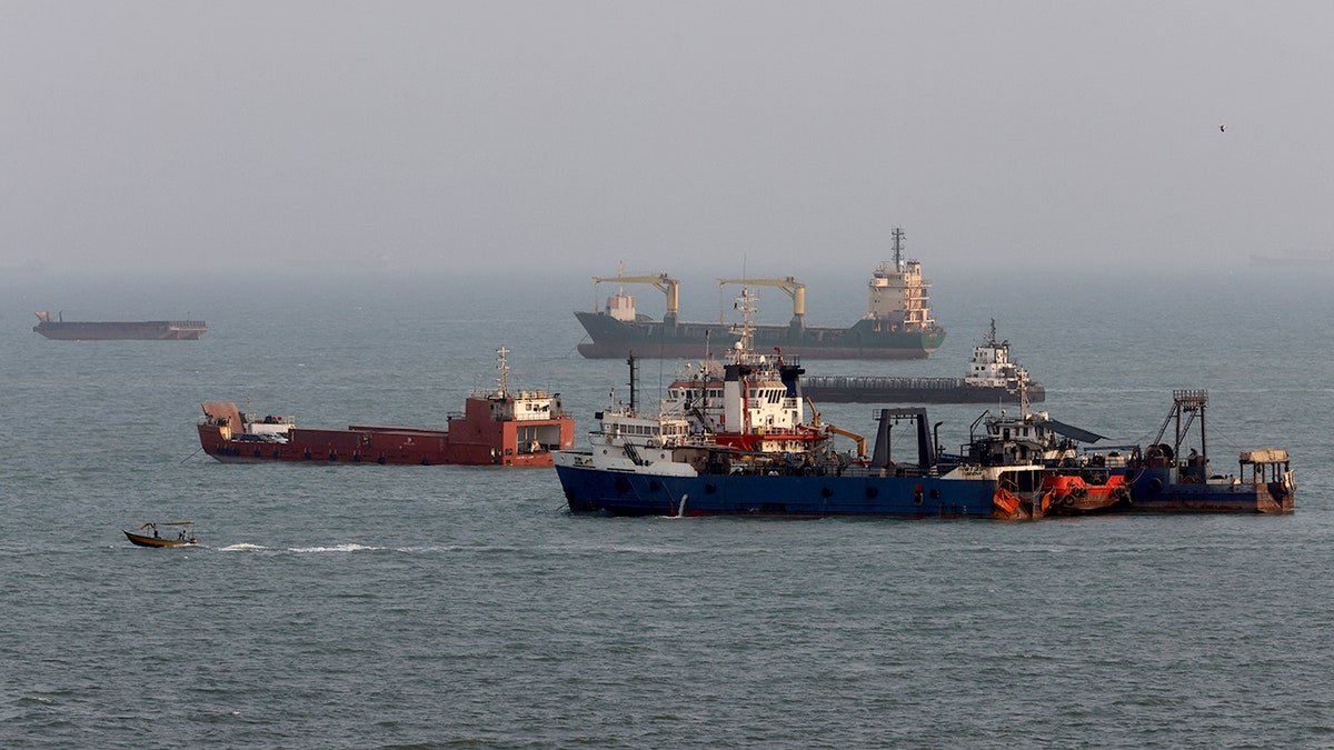 Ships seen in the Strait of Hormuz off the coast of Iran