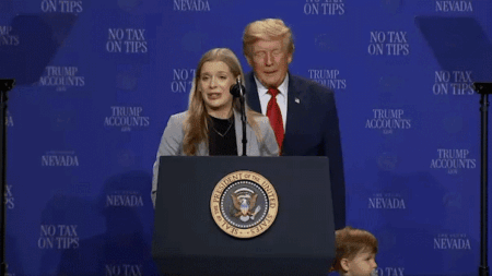 In Nevada speech, Trump chases after toddler on stage before joking he doesn’t want him to ‘be Biden and fall’