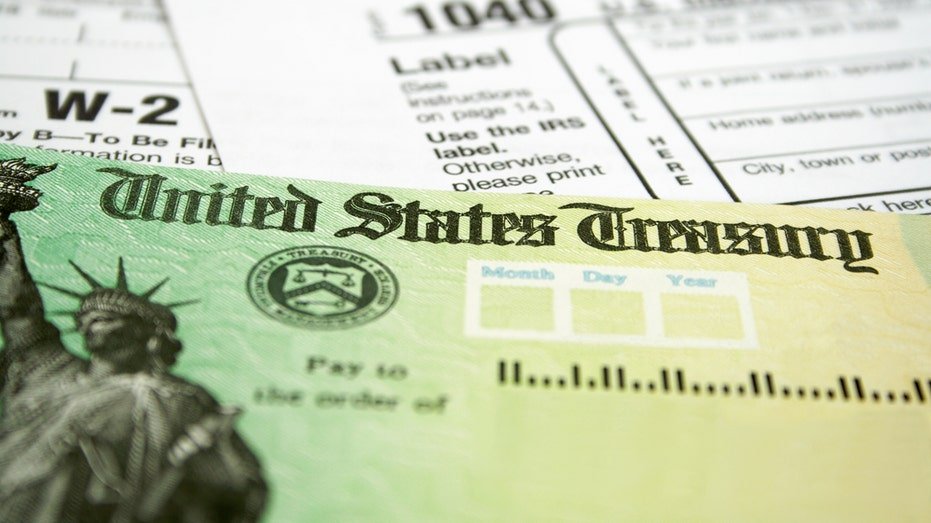 Treasury check and tax forms.