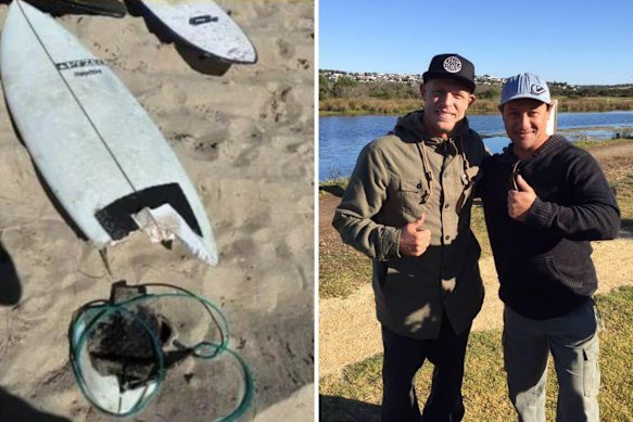 Mel Ismail’s (right) surfboard will be DNA tested to determine the shark involved in the attack.