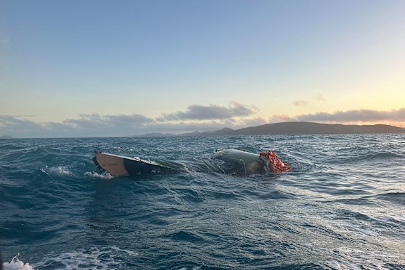 The wreckage of the helicopter.