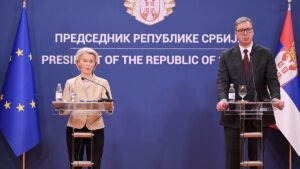 Von der Leyen ‘horrified’ by Mladić funeral, holds off Serbia action