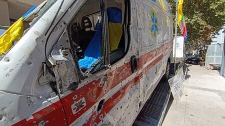 Bullet-riddled Ukrainian ambulance displayed in Lisbon Bullet-riddled Ukrainian ambulance displayed in Lisbon