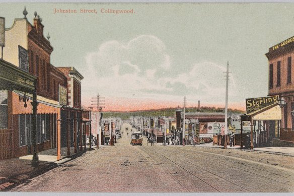 Johnston Street in Collingwood, 1906, before its tram tracks were removed. In 1923, there had been plans to extend this line all the way down Studley Park Road to Kew.