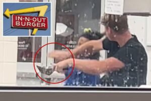 Moment hero fights off maniac using a spatula at California In-N-Out Burger Moment hero fights off maniac using a spatula at California In-N-Out Burger