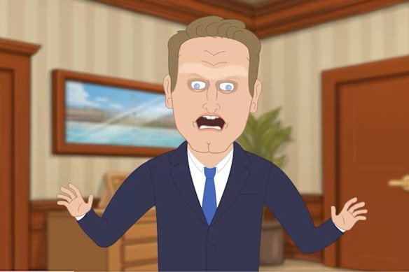 A cartoon version of Liberal MP Andrew Hastie in the One Nation video “Don’t be Hastie”.