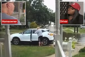 Michigan homeowner clashes with entitled driver who drove on his lawn to avoid flooded street Michigan homeowner clashes with entitled driver who drove on his lawn to avoid flooded street