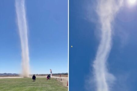 Terrifying moment massive dust devil erupts next to paragliders in California