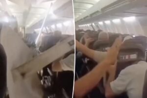 Passengers scream and flail as extreme turbulence ‘tears plane cabin apart’ in harrowing video